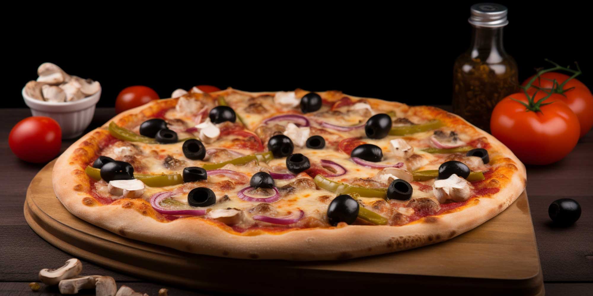 A hot pizza ready for pickup at Woolwich Pizza, Waterloo